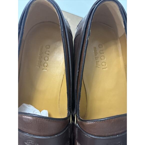 Gucci Men Auth G 8.5 US 9 Brown Leather Loafers Dress Shoes main image 6